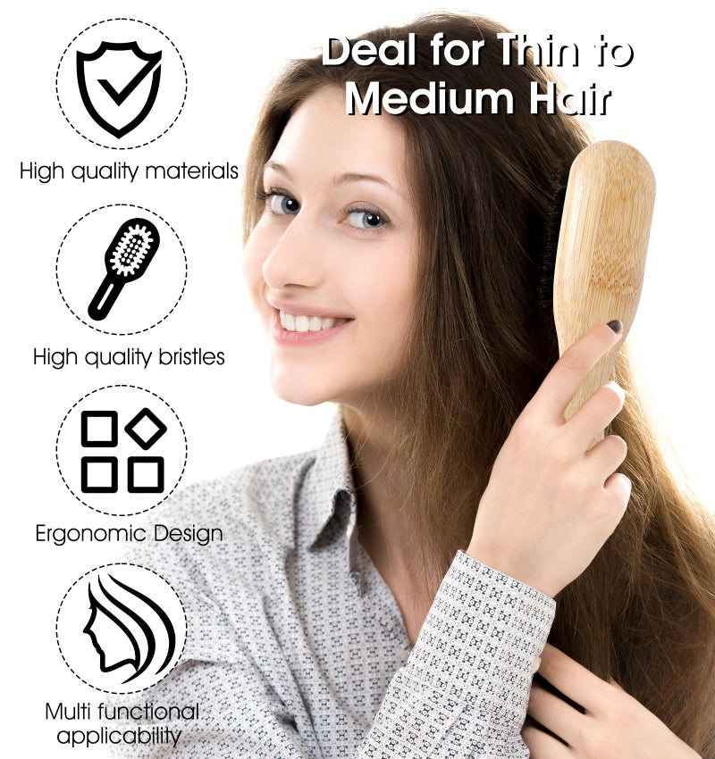 Thrymme 2 Pcs Mini Boar Bristle Hair Brush, Mini Slick Back Brush Anti Frizz Edge Control for All Hairs Types, Gentle Scalp Massage, Natural Bristles - Image 3